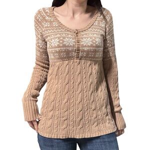 Sonoma | Y2K Knit Snowflake Fair Isle Patterned Button Chest Babydoll Sweater